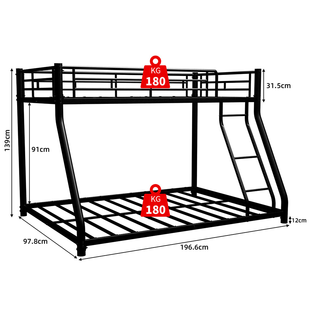 Letto metallico Twin Over Full - Xylo - con scala e parapetti, silenzioso