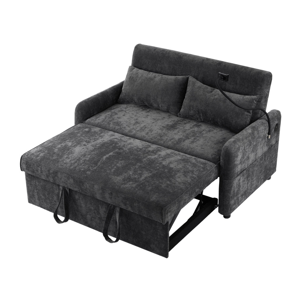Divano letto 129x76x81 cm convertibile con schienale regolabile in chenille grigio