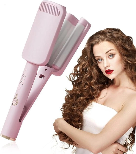 Krultang per capelli femminili - Apparecchio a tre cilindri - U- forma - 4 impostazioni di temperatura - Ioni negativi ceramici - Antiscorrosione - Adatto per capelli corti e lunghi - Incluso un pettine e un clip - Rosso