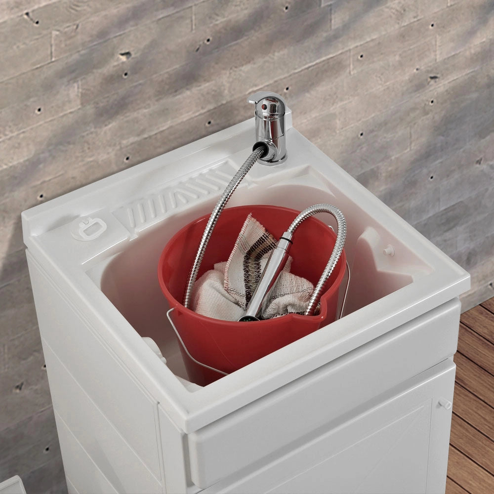 Mobile Lavatoio in Kit 50x50 cm con Vasca in Resina colore Bianco