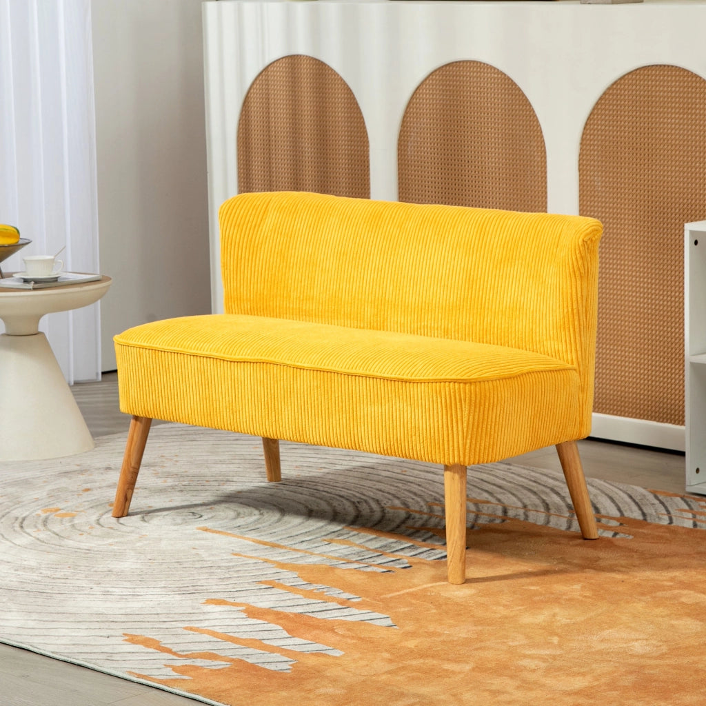 Divano 2 posti in tessuto giallo ¨C Xylo ¨C Struttura in legno massello 117x56,5x77 cm