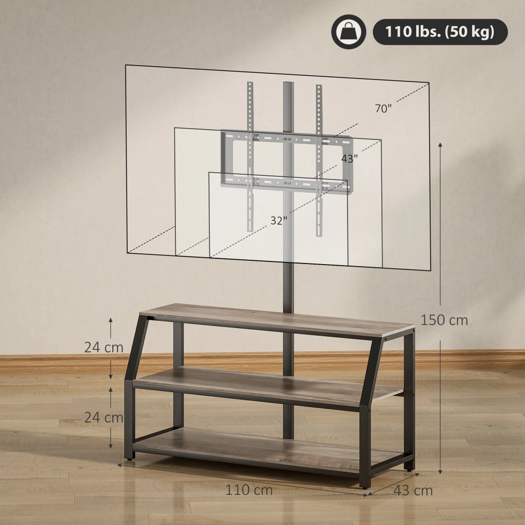 Mobile TV con supporto ¨C Xylo ¨C fino 72 pollici, 2 ripiani, 110x43x150cm, grigio
