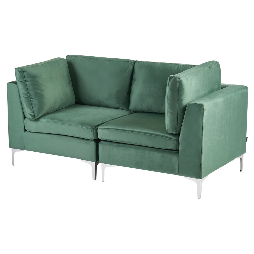 Divano componibile in velluto grigio a 2 posti con gambe in metallo verde Stile glamour