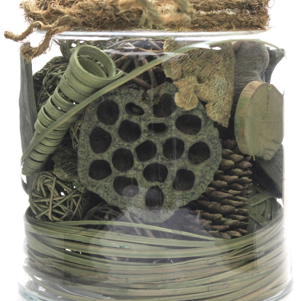 Vaso Decorativo Flora 310 in Vetro con Fiori Secchi Verdi