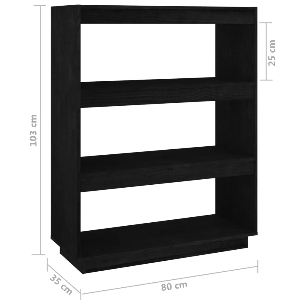 Libreria/Divisorio Nero 80x35x103 cm in Legno Massello di Pino 810888