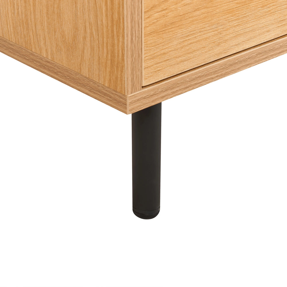 Porta TV in legno chiaro con gambe in metallo nero 180 x 40 x 43 cm Unità multimediale con 3 ante Moderno minimalista