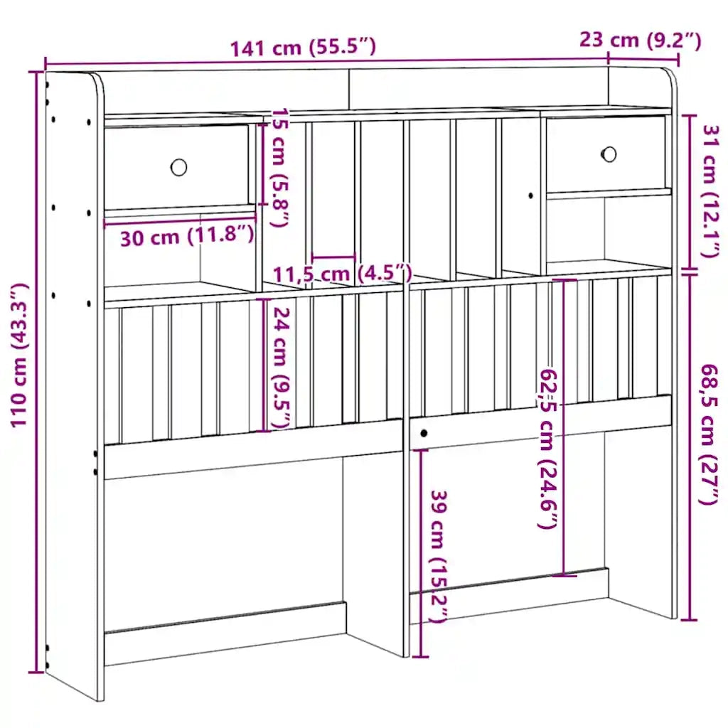 Testiera con Ripiani Bianca 135 cm in Legno Massello di Pino 855515