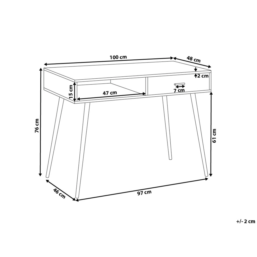 Scrivania da Ufficio in Legno Chiaro e Bianco 100 x 48 cm Cassetto Scaffale Scandinavo
