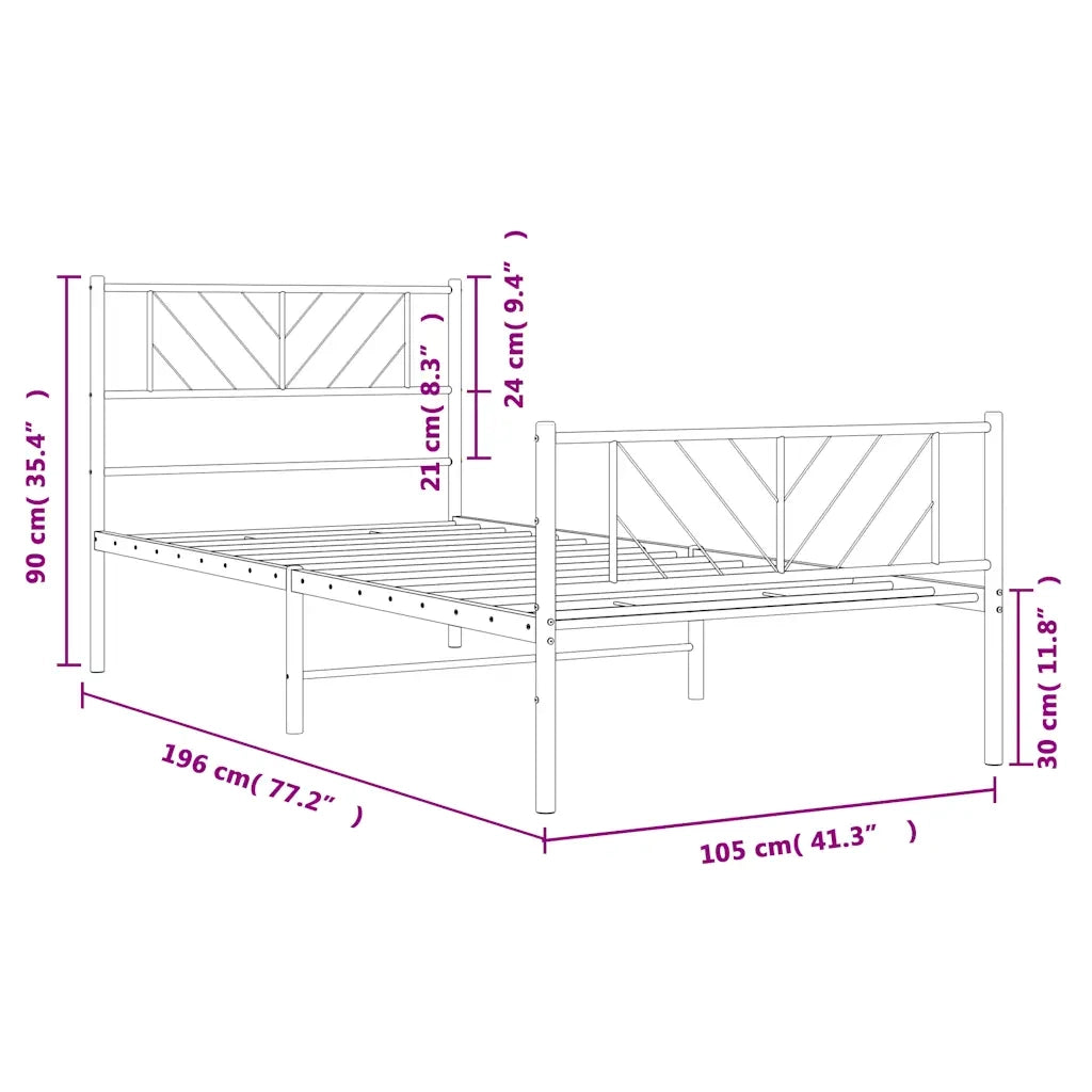 Giroletto con Testiera e Pediera Metallo Bianco 100x190 cm 372240