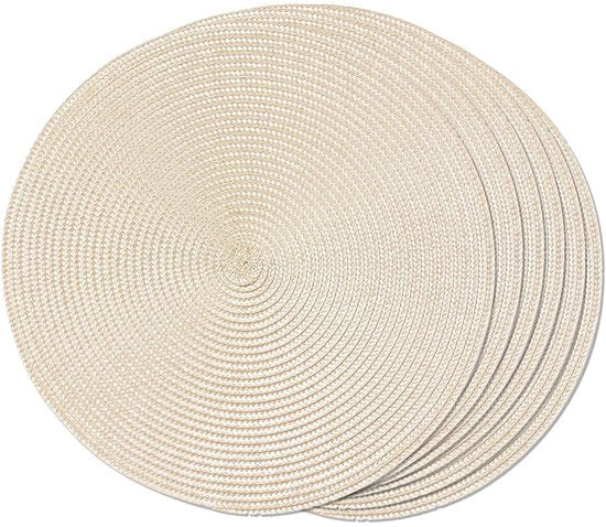 Set di 6 piatti rotondi in tessuto geweven - lavabile - antiscivolo - 38 cm (beige)