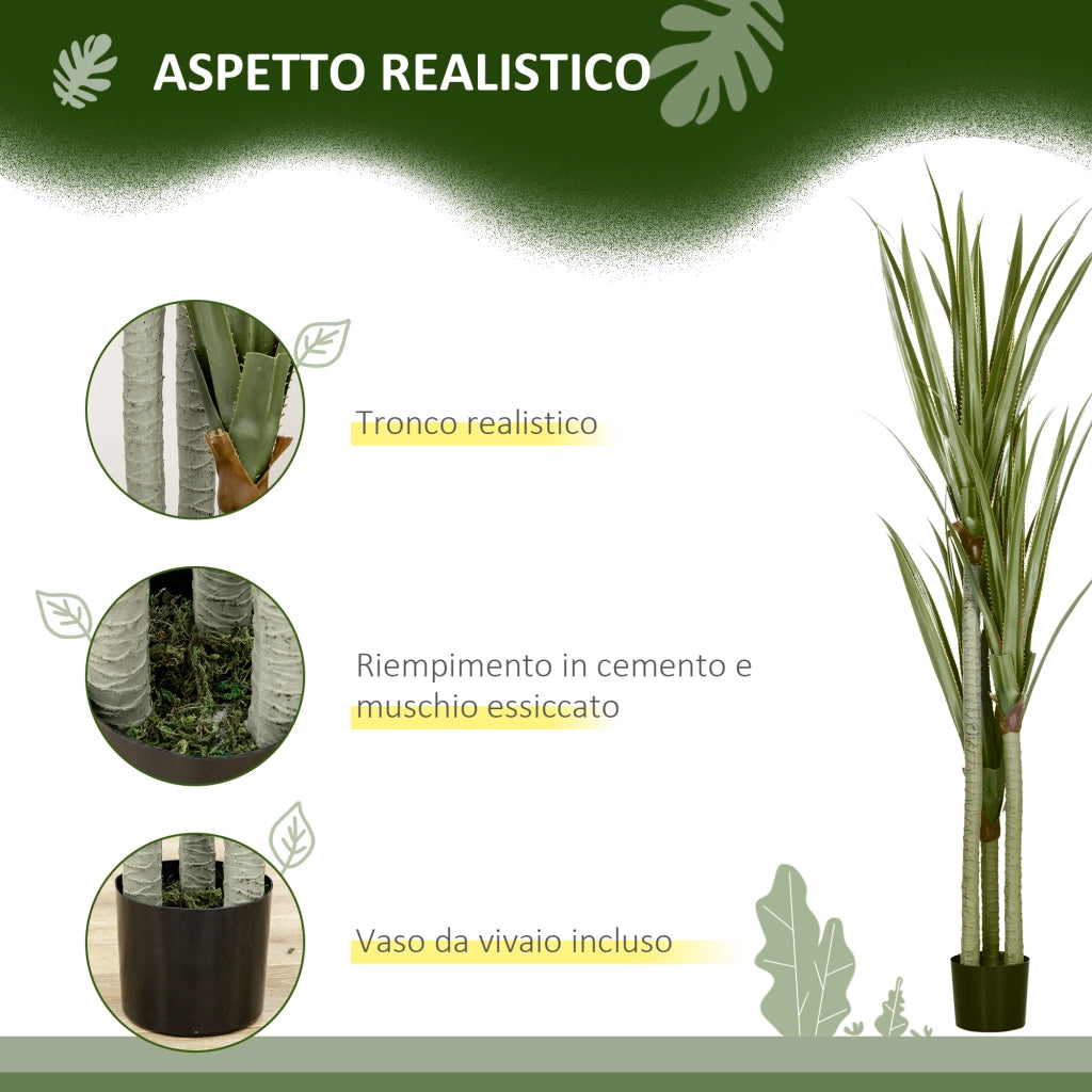 Pianta Artificiale di Yucca da 190 cm con 39 Foglie in Vaso Contenitore di PEVA e Cemento