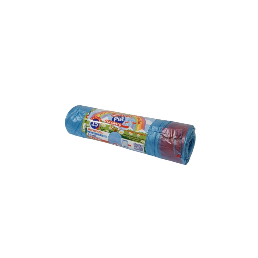 SACCHI RIFIUTI 40L 55X65CM 15PZ AZZURRI MANIGLIE