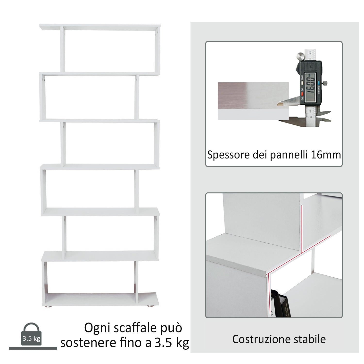 Libreria di Design Mobili Ufficio Scaffale in Legno 80x24x191 cm Bianco