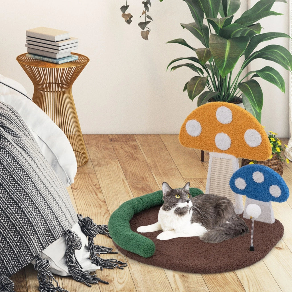 Lettino per gatti a forma di fungo con piattaforma ampia e confortevole tiragraffi in sisal, Casa per gatti da interni Colorato-Lettini e divanetti