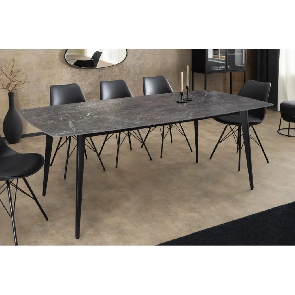 Tavolo HEXA – Rettangolare 180 cm – Piano in ceramica effetto marmo antracite – Gambe in metallo – Stile moderno