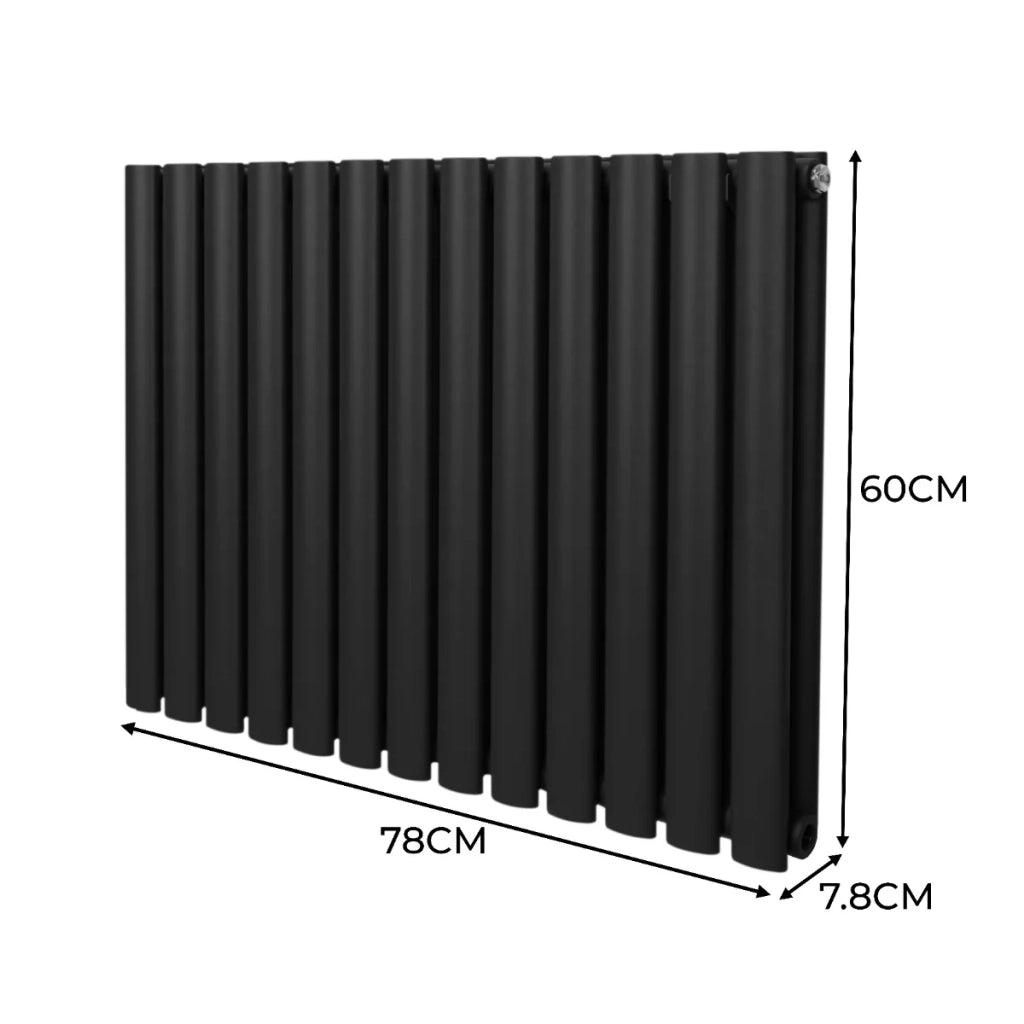 Radiatore a colonna ovale e valvole cromate TRV Designer nero 600 mm x 780mm