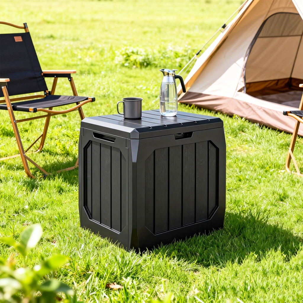 Baule da Giardino 56x45x53 cm Capienza 121L con Maniglie in Plastica Impermeabile Nero