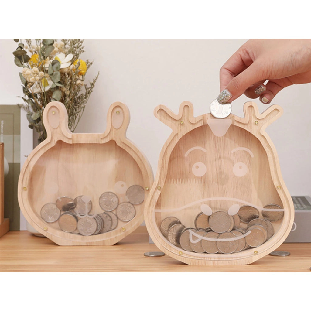 Salvadanaio legno a forma di testa di tigre con fronte in plexiglass Beige TechKidz