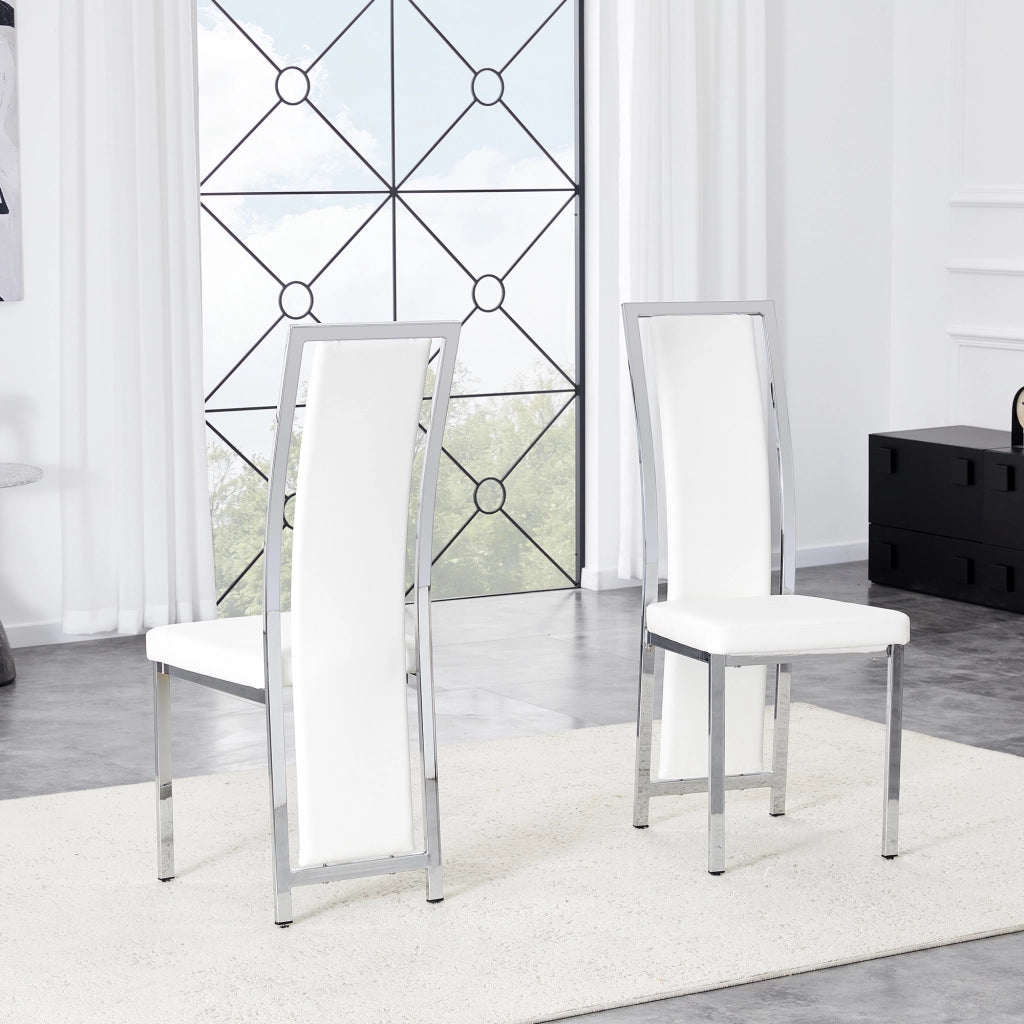 Sedie da Pranzo Set 2 Pezzi ¨C MINIMAL ¨C Similpelle Bianca, Struttura Metallo Silver, 109 cm