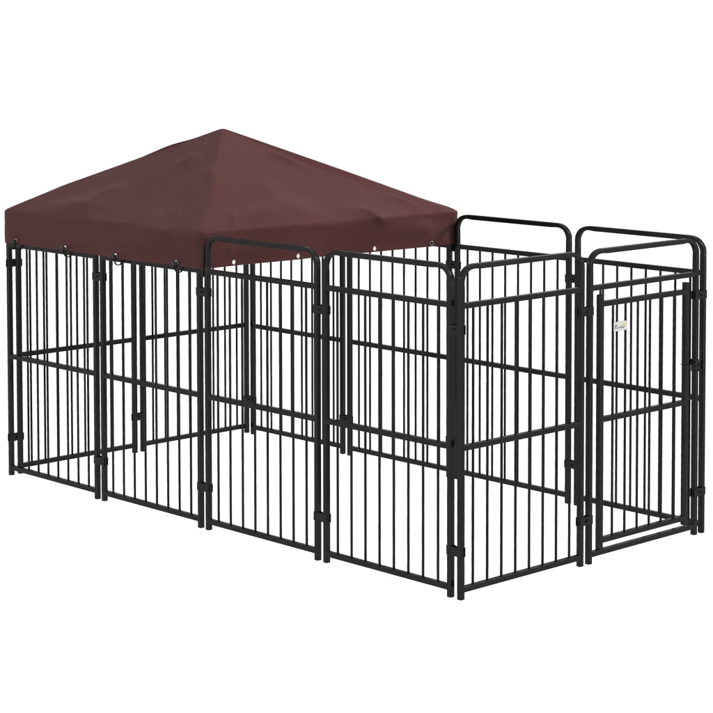 Recinto per Cani da Esterno in Metallo con Tetto ¨C Xylo ¨C Marrone 282x141x160.5cm