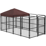 Recinto per Cani da Esterno in Metallo con Tetto ¨C Xylo ¨C Marrone 282x141x160.5cm