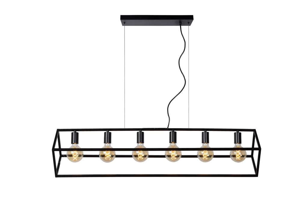 Lampada a sospensione loft nera Fabian 6xE27 Lucide