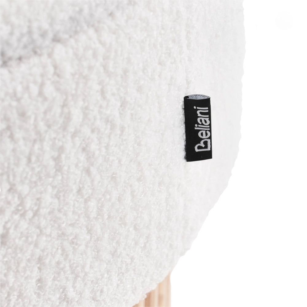 Pouf contenitore Seduta imbottita in bouclé bianco sporco Base in legno Poggiapiedi rotondo