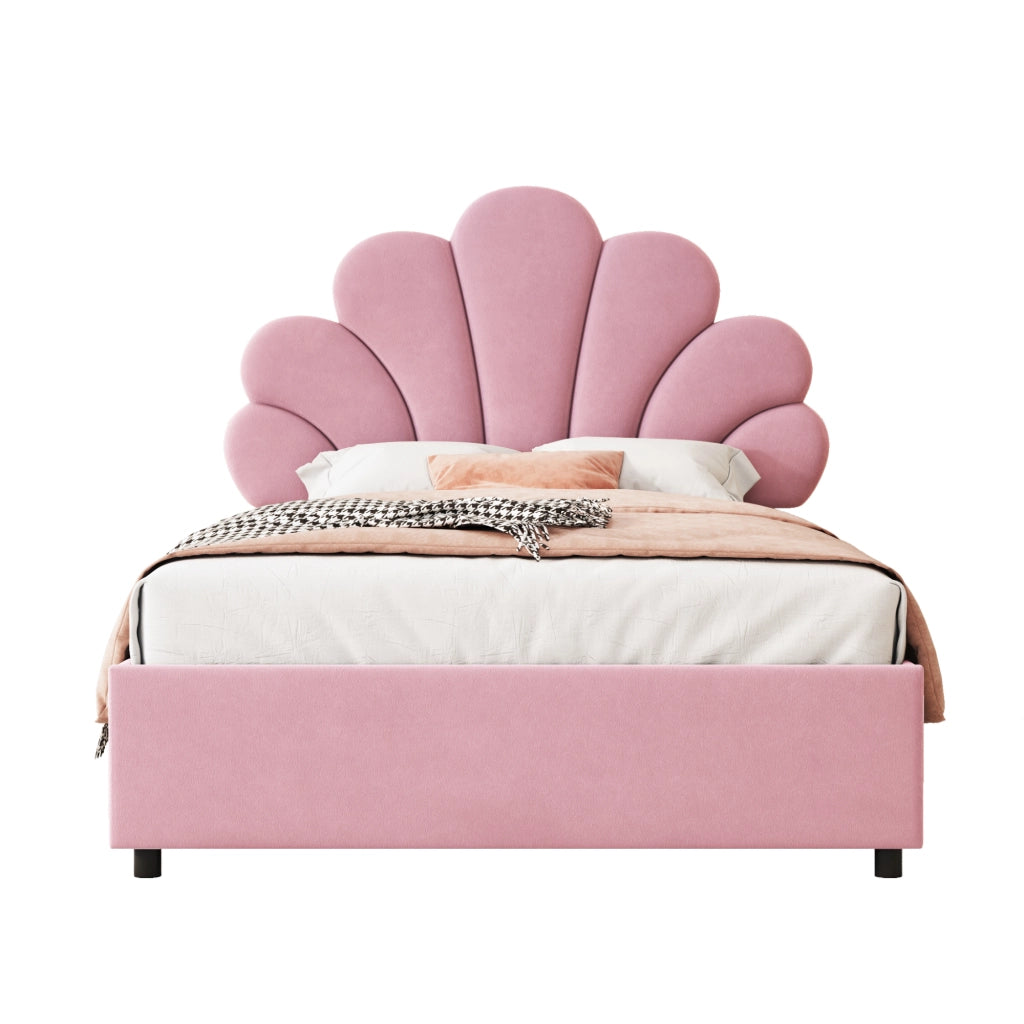 Letto Contenitore Letto Singolo 90×200 cm con Testiera Regolabile e Apertura Idraulica; senza Materasso; Rosa