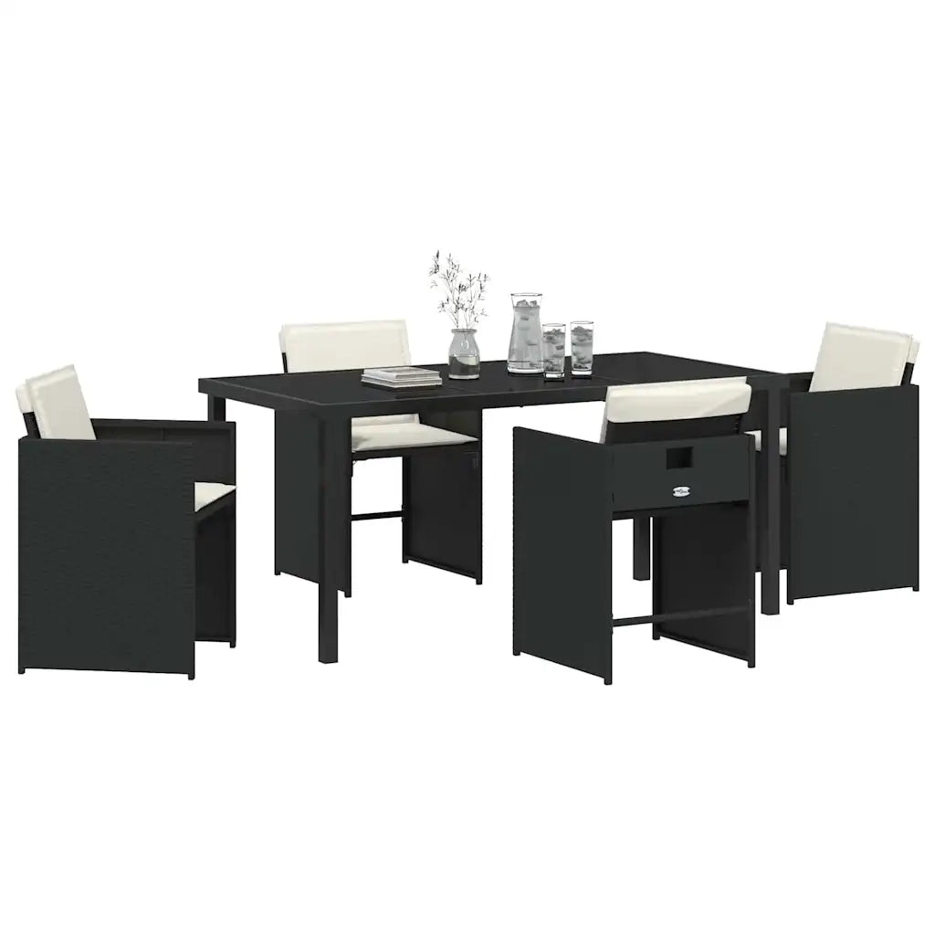 Set da Pranzo per Giardino con cuscino 5 pcs Nero polyrattan
