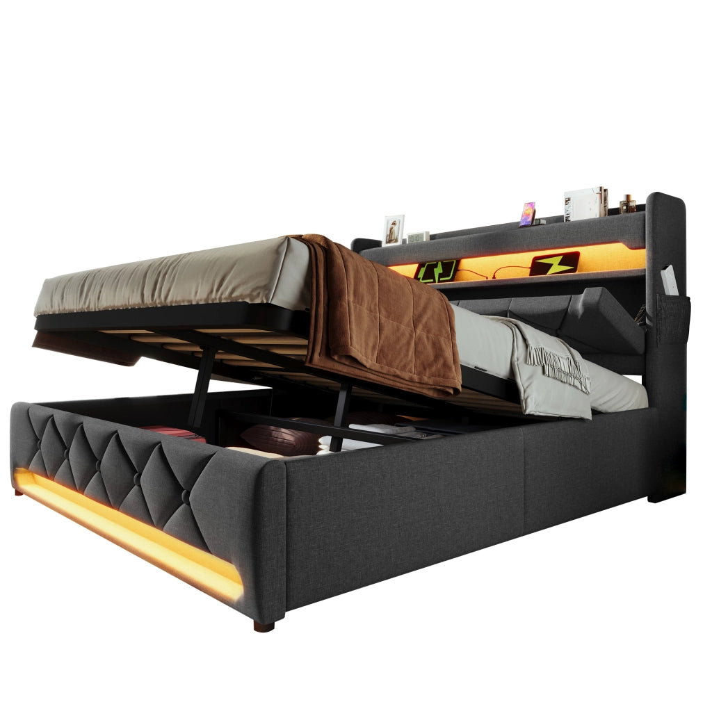 Letto matrimoniale 160x200 cm con LED, USB e materasso