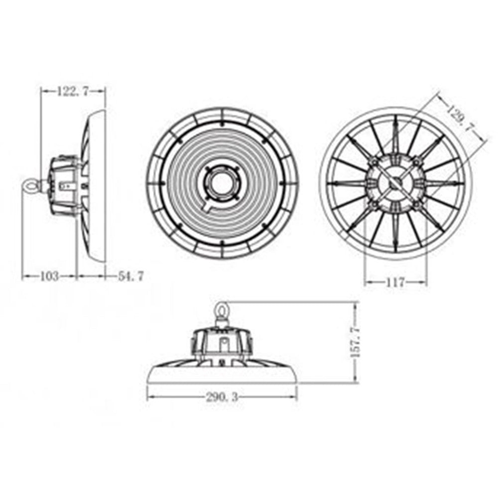 Trade Shop - Faretto A Led Ufo Lampada Industriale 150w Luce Fredda 6500k Ip65 Fascio 90° Hb-150w-f -