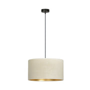 Sospensione 1 Luce Ganesha In Acciaio Nero E Paralume In Tessuto Beige