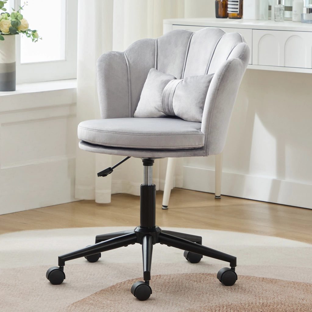 sedia da ufficio girevole regolabile in altezza con cuscino lombare a farfalla in velluto grigio 55 Ã— 62 Ã— 73-83 cm