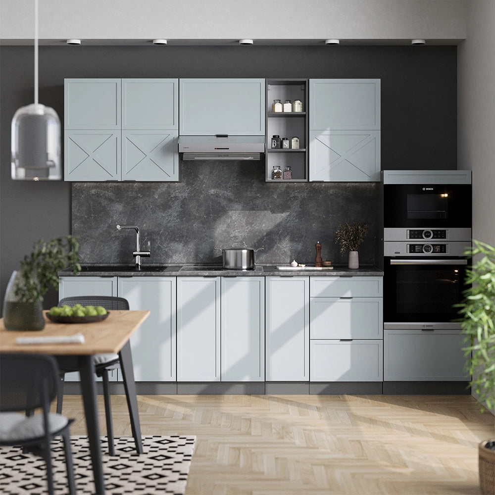 Cucina componibile Fame-Line Blu-grigio chiaro/Antracite 280 cm, PL Marmo Vicco