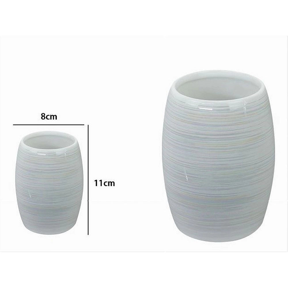 Trade Shop - Bicchiere Portaspazzolini Dentifricio Arredo Bagno Ceramica Effetto Striato 59870 -