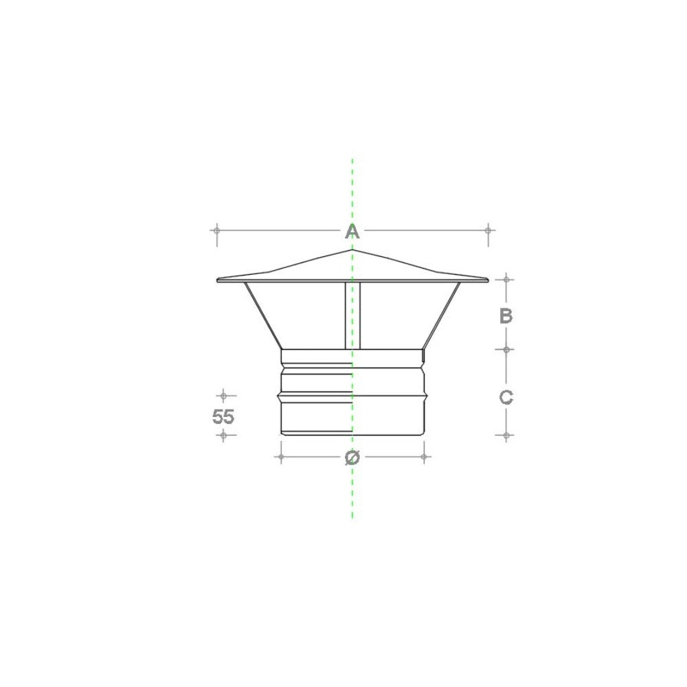 Fumaiolo da 250mm tipo cinese inox base tonda innesto m maschio