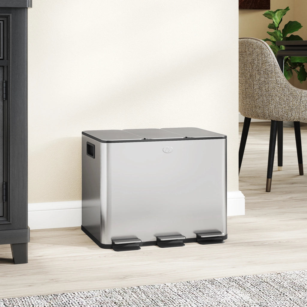 Cestino per Rifiuti da Cucina ¨C zephmum ¨C Acciaio Inox 3x10L con Pedale