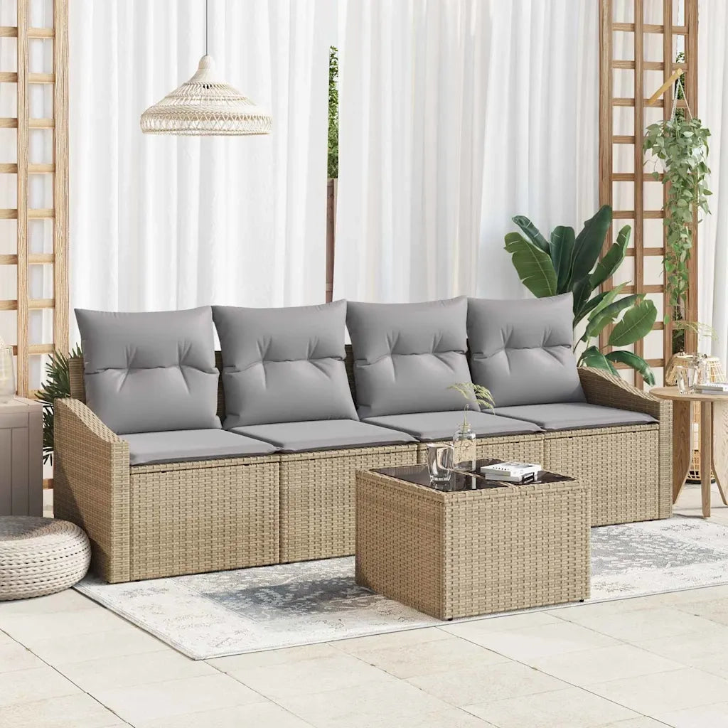 Set di divani 5 pcs Beige e Grigio Chiaro polyrattan