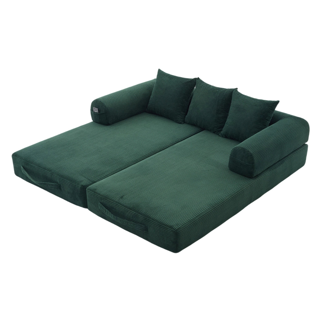 Divano modulare 200x94 cm in velluto a coste verde smeraldo con 3 cuscini