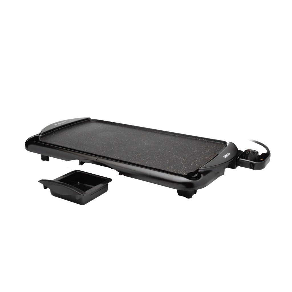 Piastra elettrica per griglia 48x26 cm, rivestimento antiaderente effetto pietra con termostato regolabile 2000W - Sogo