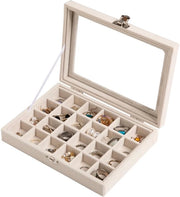 Organizzatore di gioielli a 24 reti - Flanella - Contenitore di orecchini chiuso - Custodia per anelli - Copertura trasparente - Materiale premium - Organizzatore di gioielli