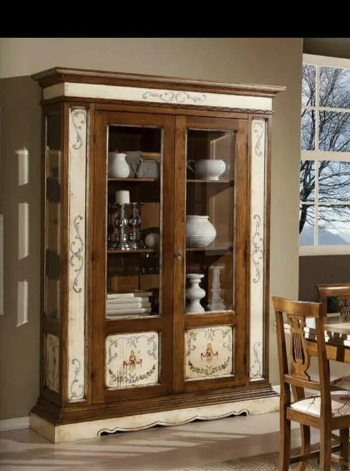 Vetrina 2 porte arte povera legno dipinto/bassano 145x48x212 - Mobili 2G