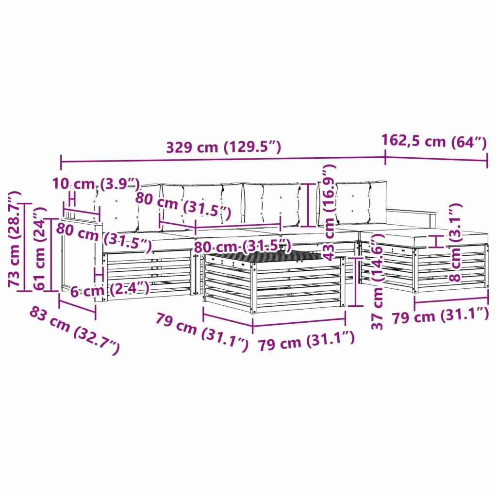 Set di divani da esterno 6 pz Naturale e Antracite Poliestere 3383255