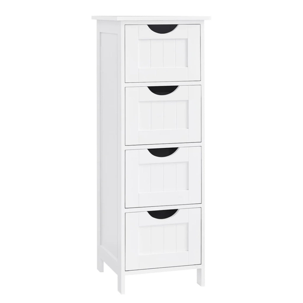 Mobiletto da bagno su gambe mobile contenitore con 4 cassetti 30 x 30 x 82 cm per soggiorno cucina e corridoio bianco 12_0006505