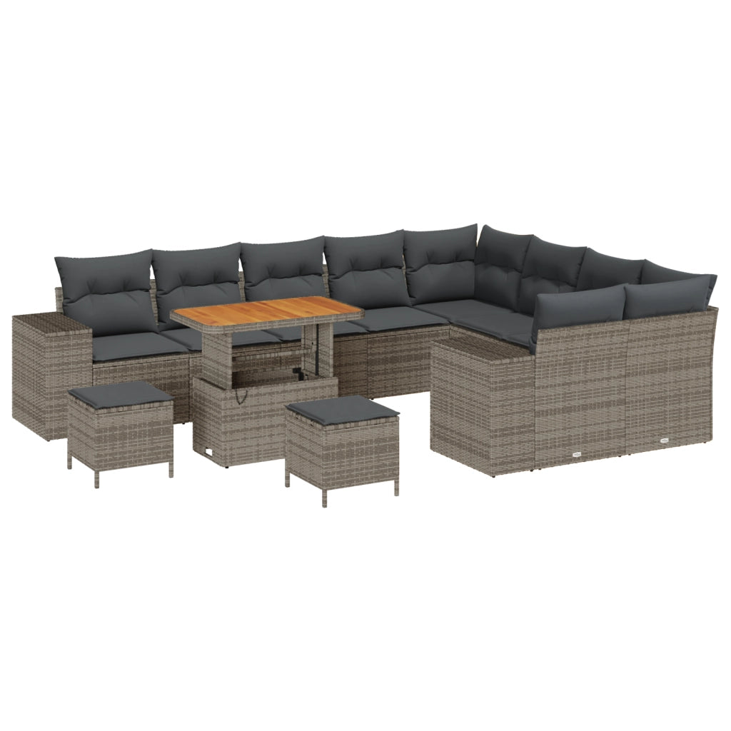 Set divani giardino  da 12 pezzi con cuscini Grigio Polyrattan Acacia