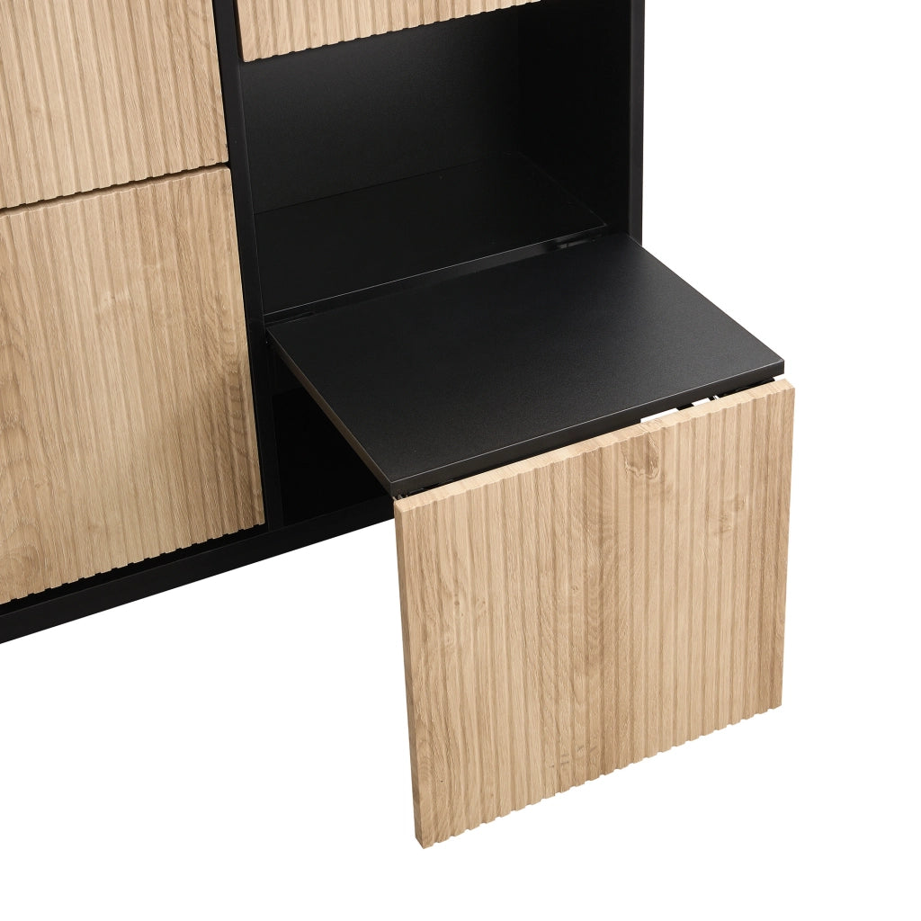 Scarpiera con panca estraibile; 100x100x25 cm; MDF; nero e naturale