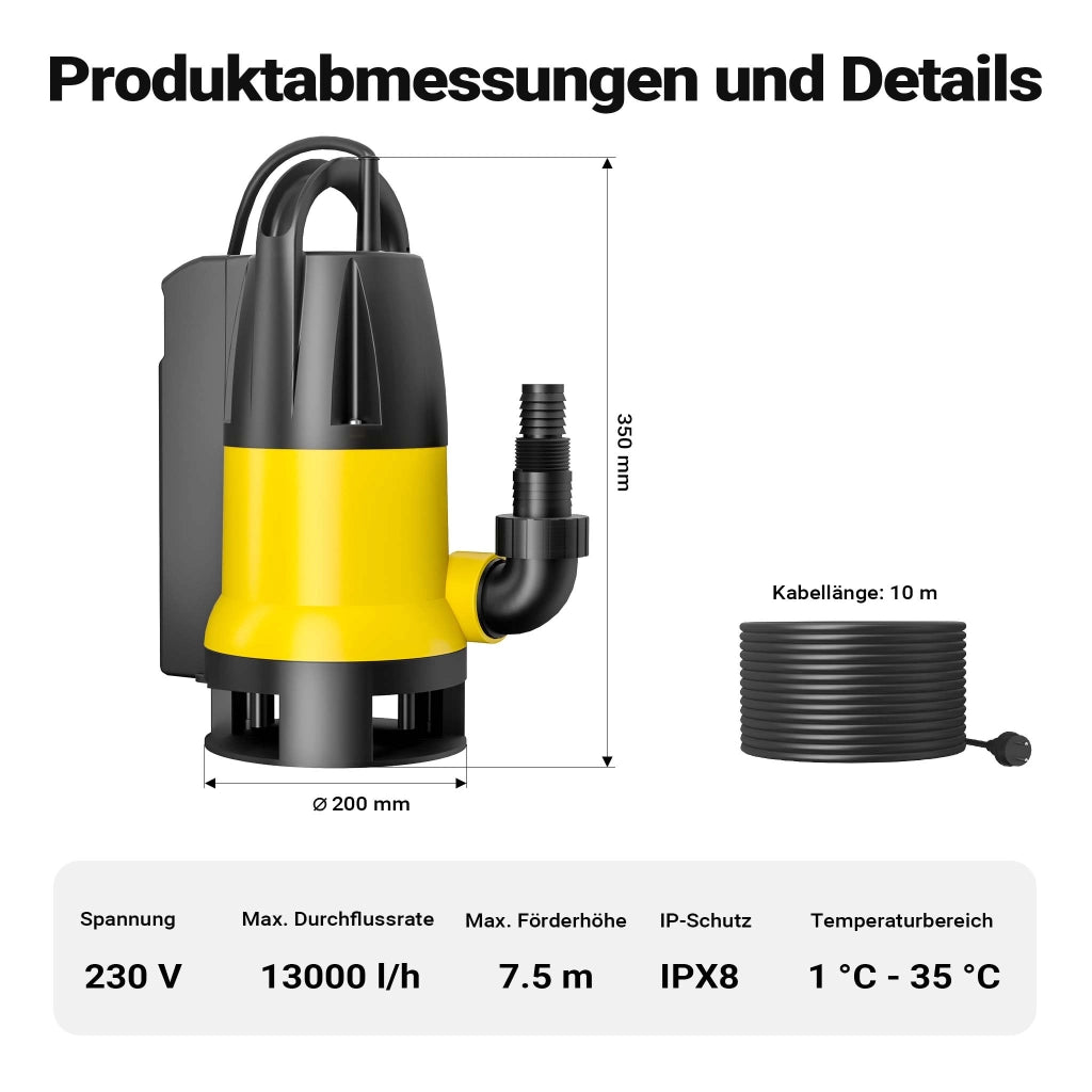 Pompa sommersa acque nere 13000 l/h 750 w prevalenza 7,5 m Elettropompa a immersione