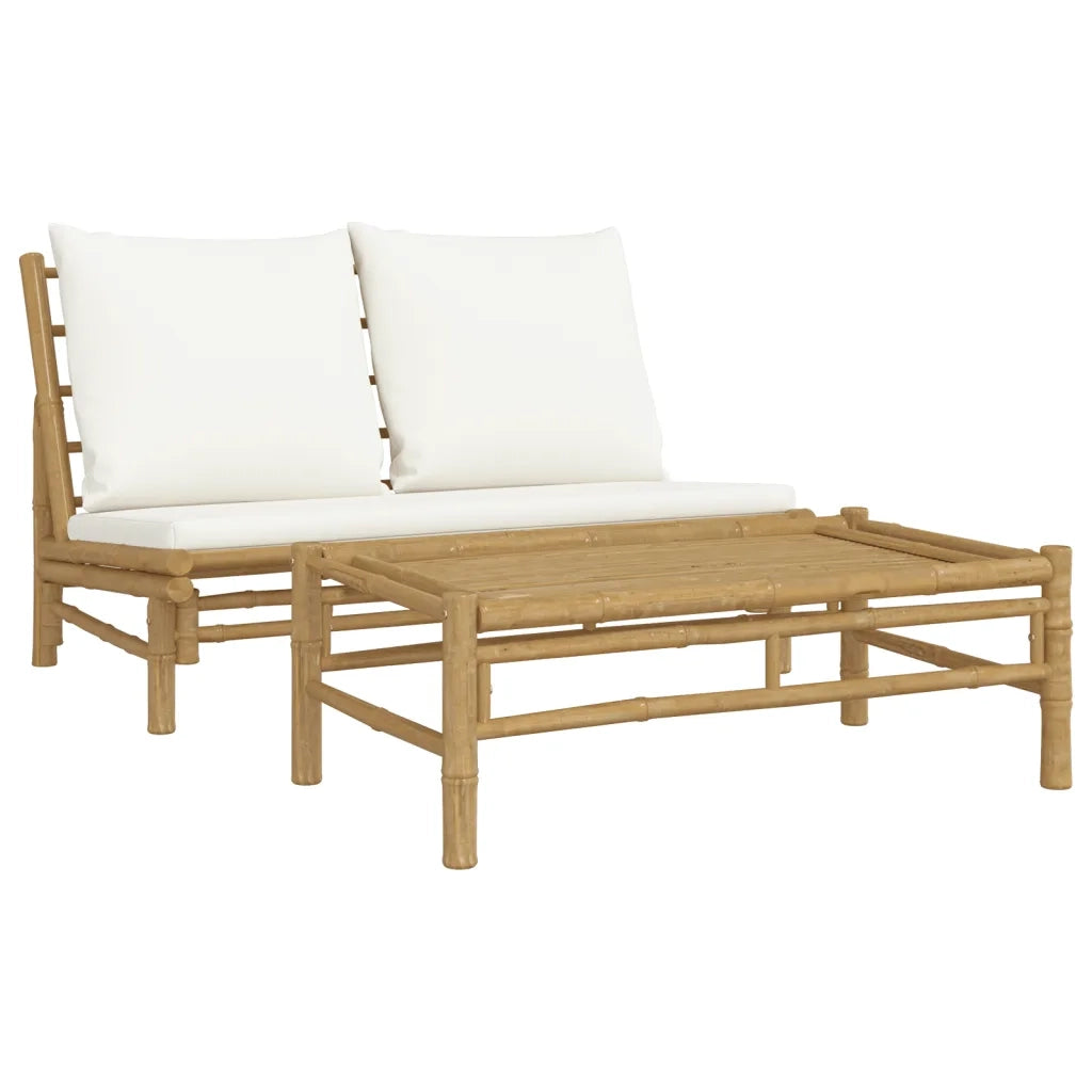 Salotto da Giardino-Set Salotto da Giardino 2pz con Cuscini Bianco Crema in Bamb¨´ 421530