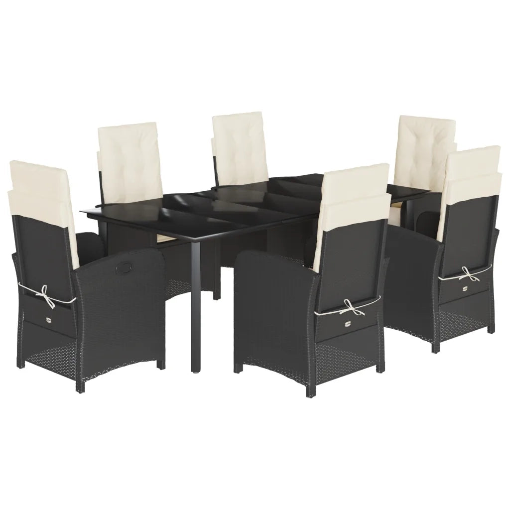 Set da Pranzo da Giardino 7 pz Nero con Cuscini in Polyrattan