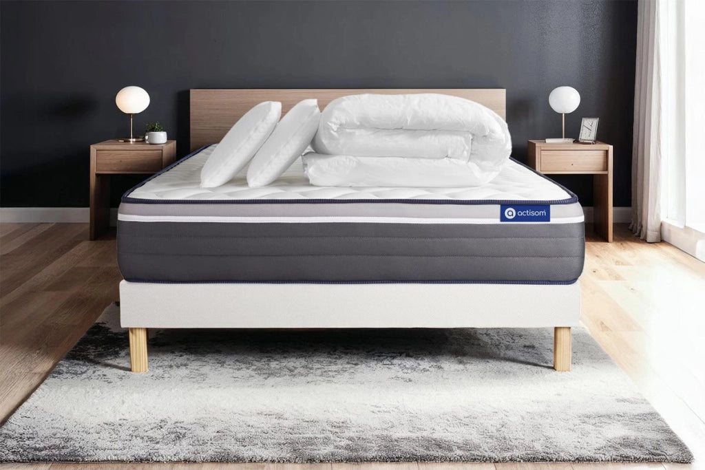 Pacchetto letto completo - Materasso 180x200cm + Box spring con doghe (in kit) + 2 cuscini + Piumino - Actiflex Plus